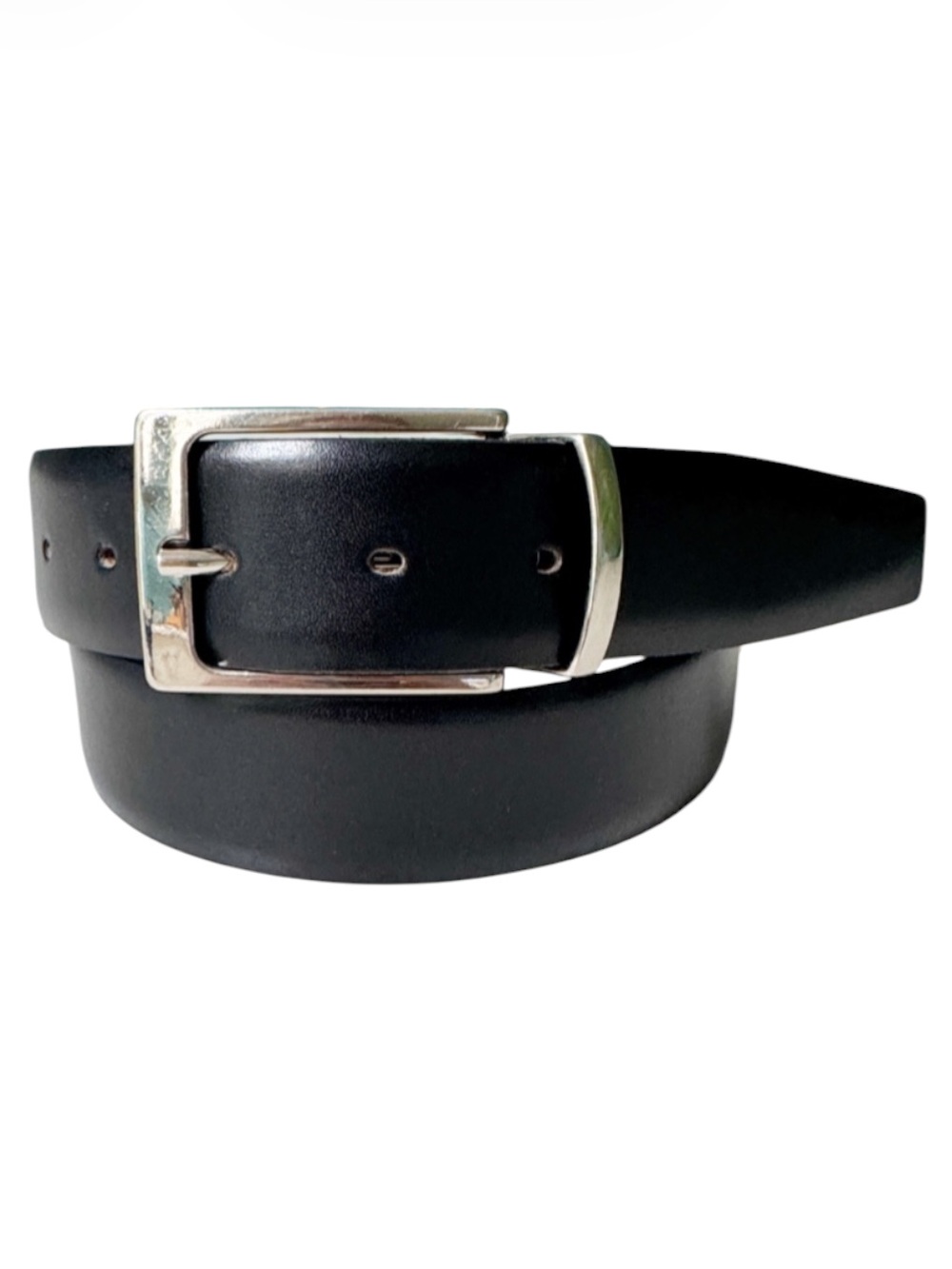 Reversible black and brown genuine leather made in Italy silver buckle belt